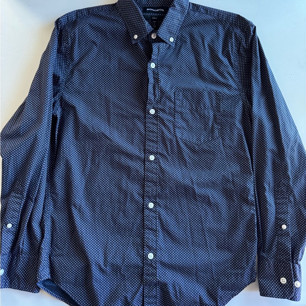 Bonobos Men's navy and purple Cotton Button-Up Shirt size Small Short
